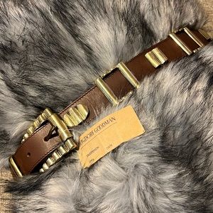 LINEA PELLE MIRA K. Italy BROWN LEATHER BRASS BELT M BERGDORF GOODMAN VintageNWT